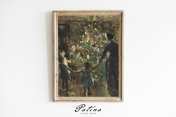 Vintage Christmas Art Print | Antique Holiday Wall Art | Winter Painting | Farmhouse Cottage Deco... | Etsy (US)