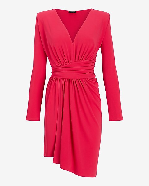 Draped V-Neck Strong Shoulder Mini Dress | Express
