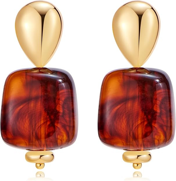 Chunky Acrylic Bead Earrings for Women, Colorful Statement Drop Dangle Earrings, Gold Tone Fashio... | Amazon (US)