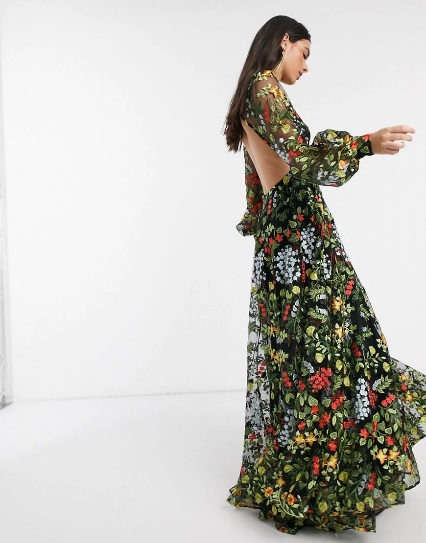 ASOS EDITION summer floral embroidered maxi dress with open back-Multi | ASOS (Global)