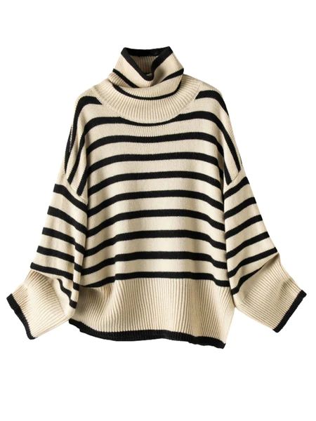 'Cassandra' High Neck Loose Fit Striped Sweater (4 Colors) | Goodnight Macaroon