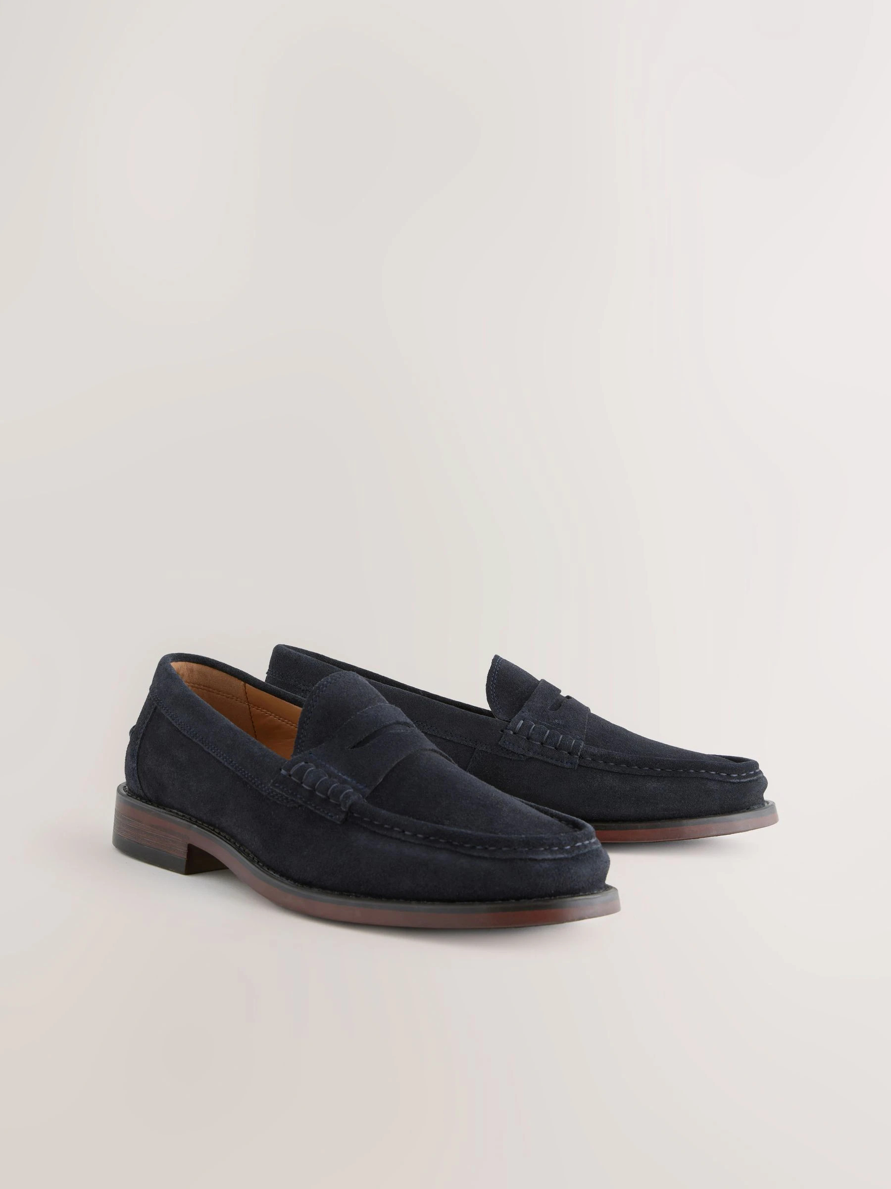 Next Navy Standard Fit Suede Penny Loafers | Next US