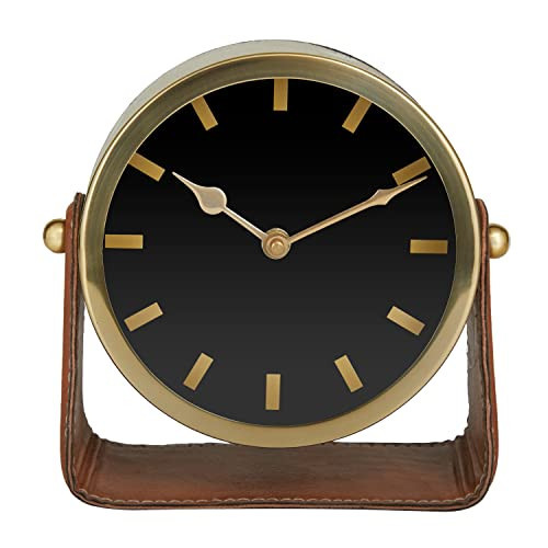 Deco 79 Stainless Steel Clock with Leather Stand, 7" x 4" x 7", Gold | Amazon (US)