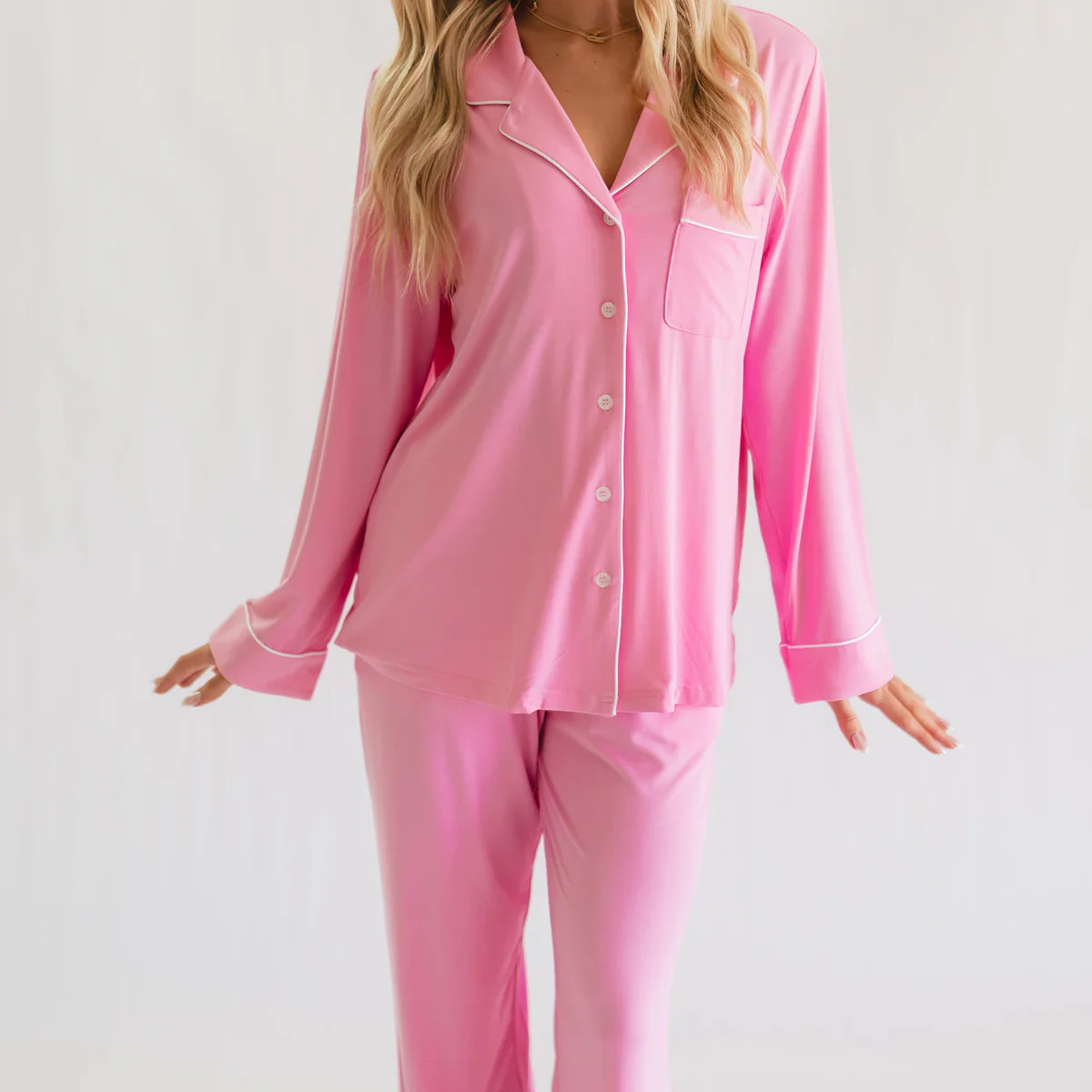 Women's Button Up Set In Pretty Pink | Silks Design