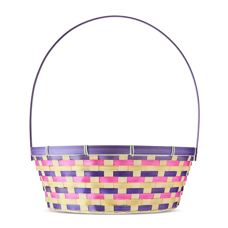 Round Bamboo Basket, Pink and Purple, 13.5" x 16", Easter by Way To Celebrate | Walmart (US)