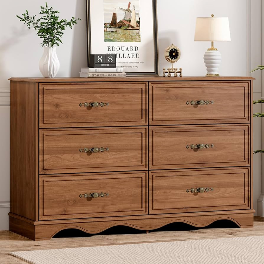 Mid Century Modern 6 Drawers Dresser for Bedroom,47" Wide Wood Rustic Chest of Drawers with Metal... | Amazon (US)