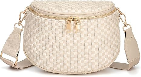Woven Vegan Leather Crossbody Bags for Women, Checkered PU Waist Bum Pack | Amazon (US)