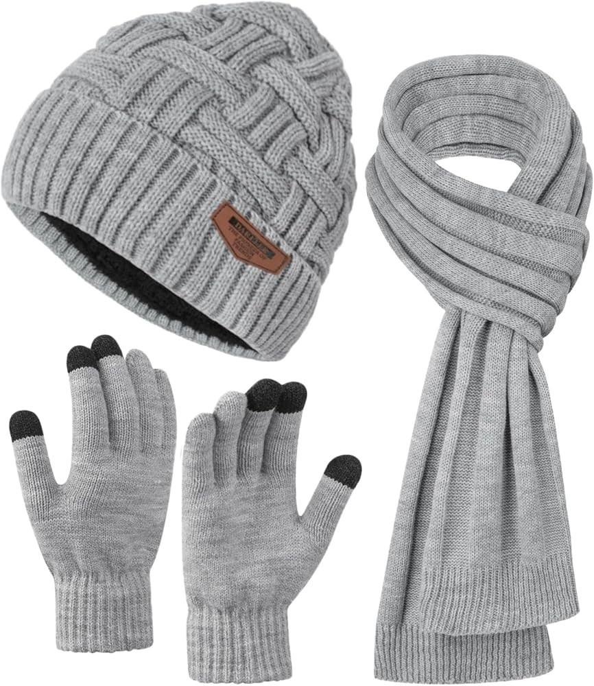 Mens Winter Hats Scarf for Men with Touchscreen Gloves Warm Long Scaves and Skull Caps Beanie Hat... | Amazon (US)