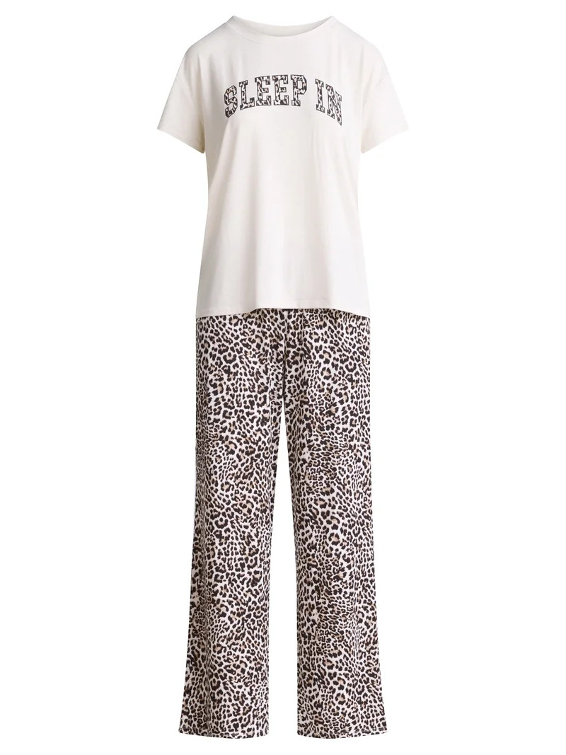 Joyspun Women's Short Sleeve Sleep Top and Open Leg Pants Pajama Set, 2-Piece, Sizes XS-3X | Walmart (US)