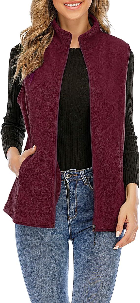 Bolomi Women's Fleece Vest Soft Polar Casual Outerwear Classic Fit Sleeveless Stand Collar Coat w... | Amazon (US)