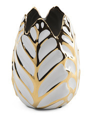 8in Textured Metallic Ceramic Leaf Vase | Marshalls