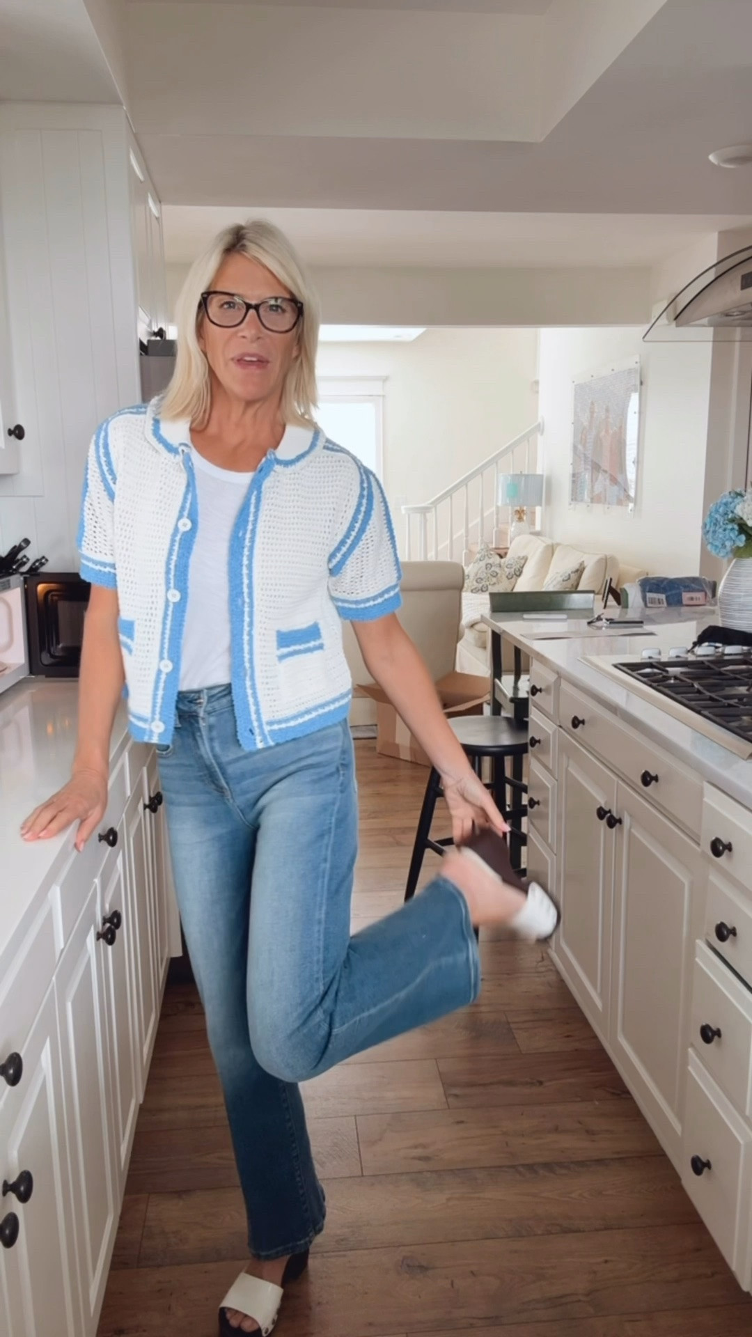Cutest little cotton cardigan I ever did see.  Paired with medium wash straight leg jeans. Patent leather white clog sandals. My fav

#LTKootd #LTKmomlife #LTKOver40