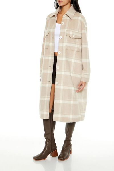 Plaid Drop-Sleeve Trench Coat | Forever 21