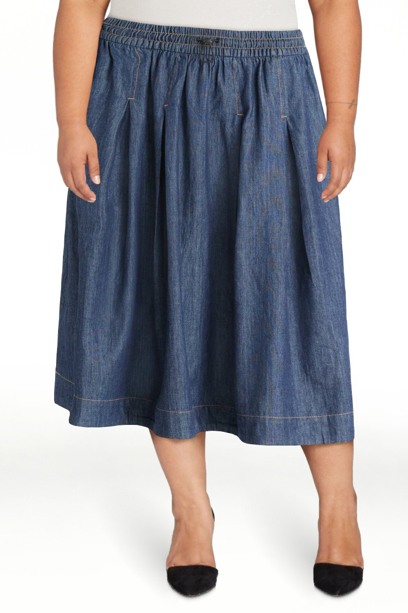 Free Assembly Women's Pull On Pleated Denim Maxi Skirt, Sizes XS-XXL | Walmart (US)