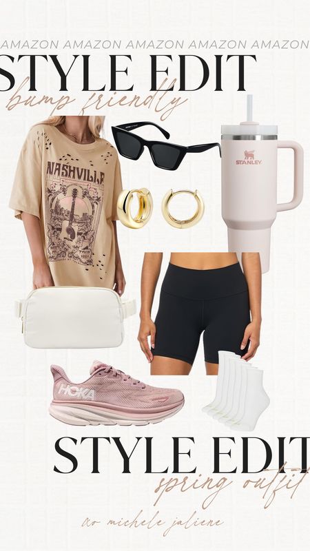 Bump friendly styled outfit!! Loving these graphic tees and biker shorts look! 

Bump friendly, styled outfit, bump friendly outfits, graphic tee outfit, biker shorts, hoka shoes, belt bag, Stanley 

#LTKSeasonal #LTKfindsunder100 #LTKstyletip