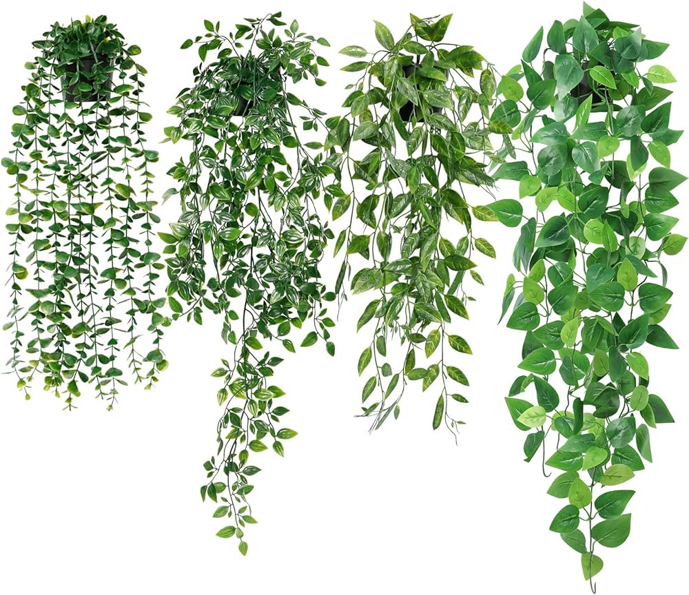 Dremisland Artificial Hanging Plant with Pots Set of 4 Faux Eucalyptus Plants Black Potted Greene... | Amazon (UK)