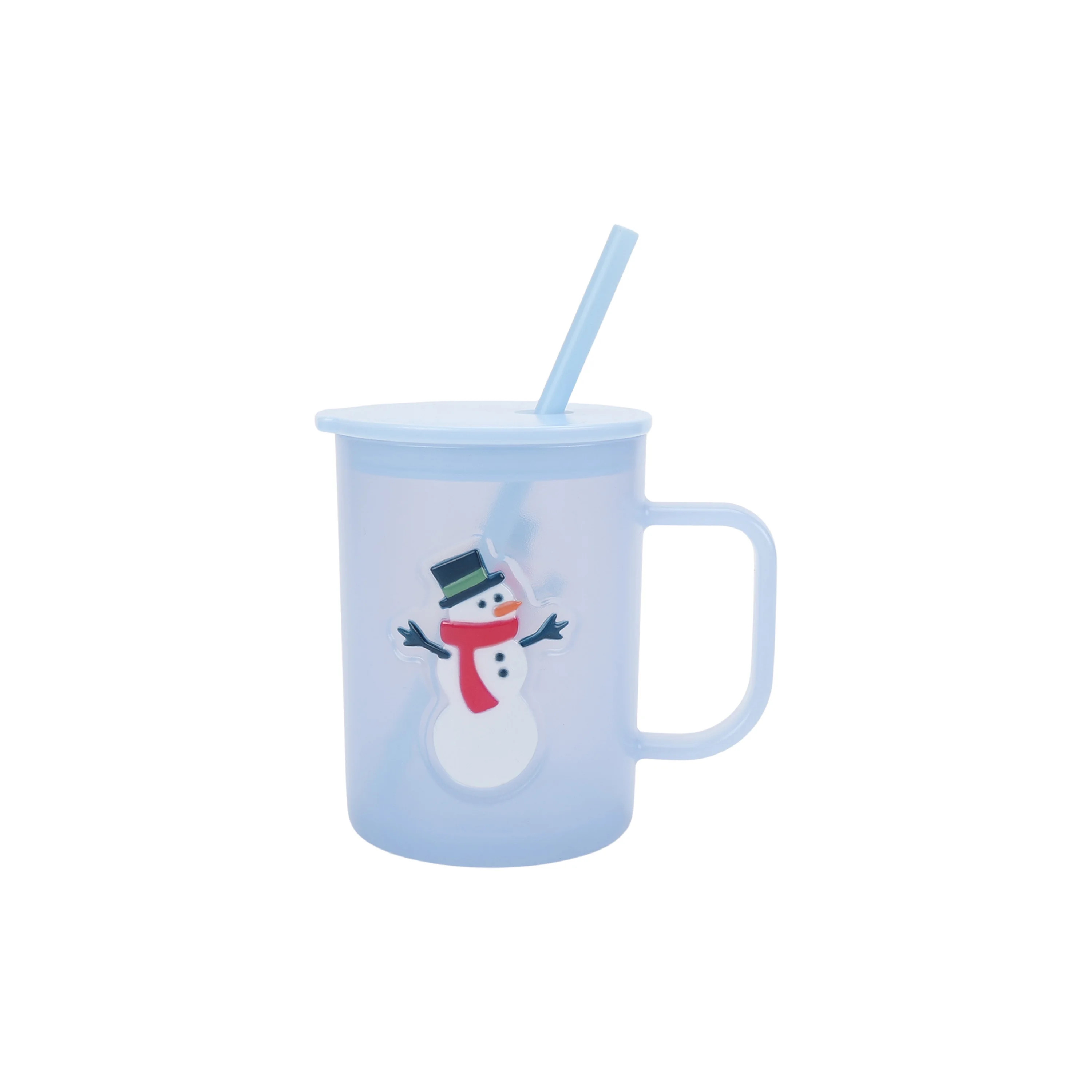 Holiday Time 20 Oz Frosted Acrylic Snowman Mug with Lid and Straw, Light Blue | Walmart (US)