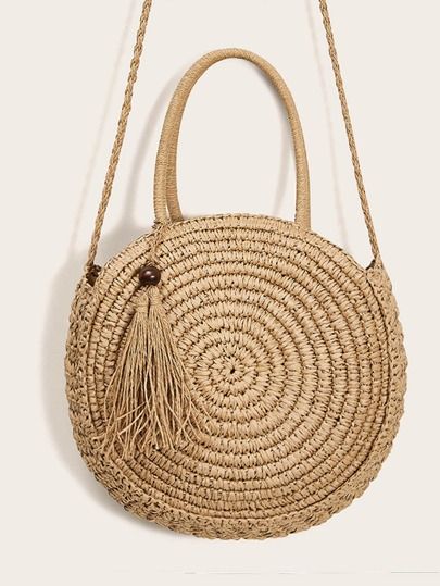 Tassel Decor Woven Satchel Bag | SHEIN