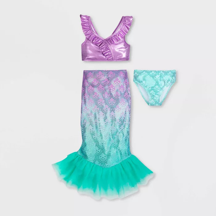 Girls' Disney The Little Mermaid 3pc Midkini Swim Set - Purple/Blue 4 - Disney Store | Target