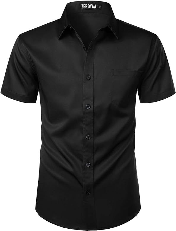 ZEROYAA Men's Casual Urban Stylish Slim Fit Short Sleeve Button Up Dress Shirt with Pocket | Amazon (US)