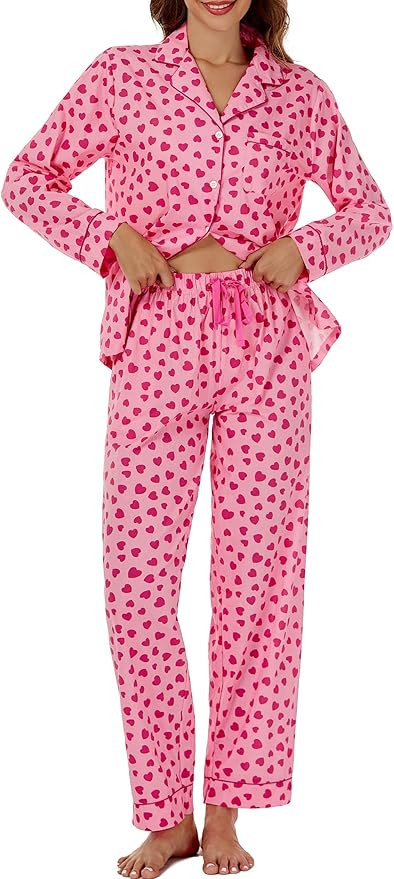 LUBOT 100% Cotton Pajamas for Women 2 Piece PJ Set Woven Poplin Ladies Button Long Sleeve Lightwe... | Amazon (US)