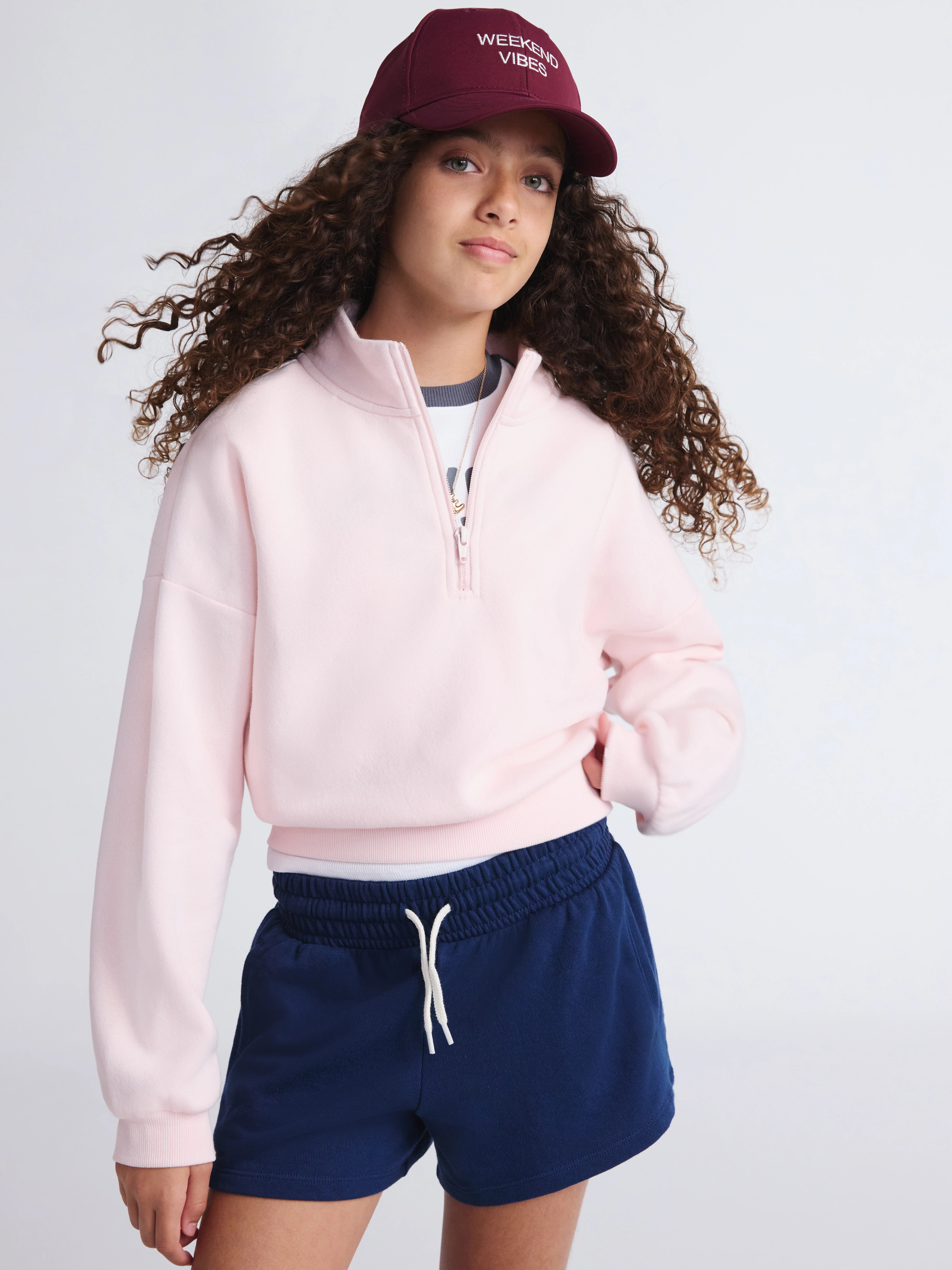 Weekend Academy Girls Fleece Quarter Zip Sweatshirt, Sizes 4-18 | Walmart (US)