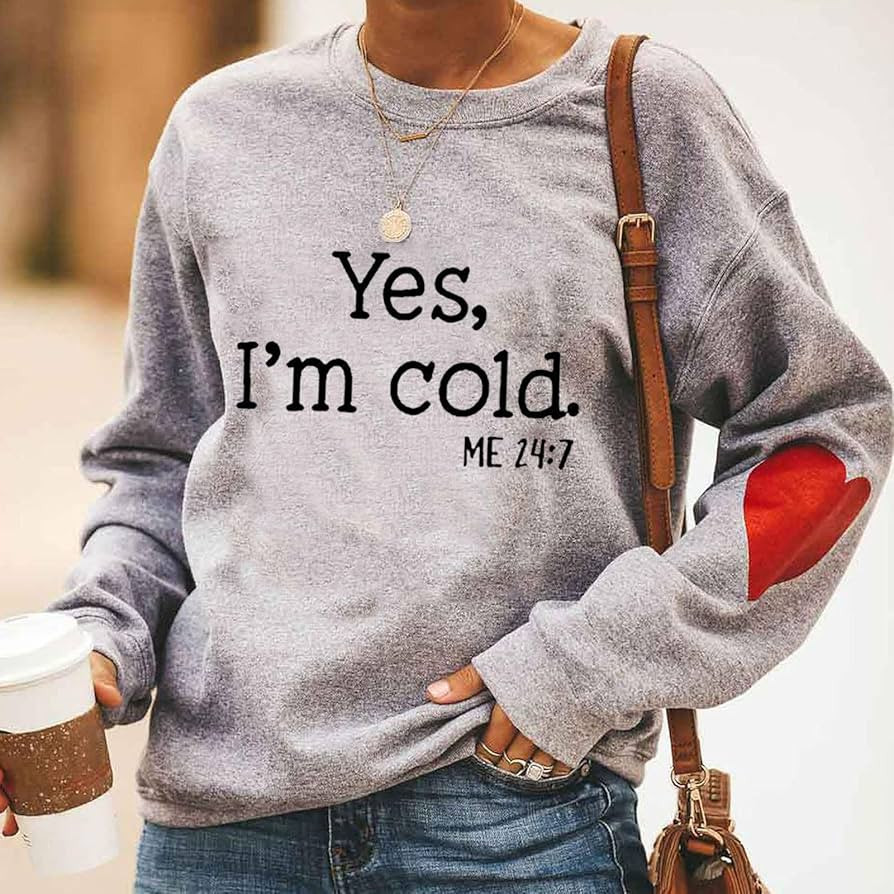 VAIFTILNO Yes I'm Cold Me 24:7 Sweatshirt Women Vintage Trendy Heart Color Block on Hand Casual Crew | Amazon (US)