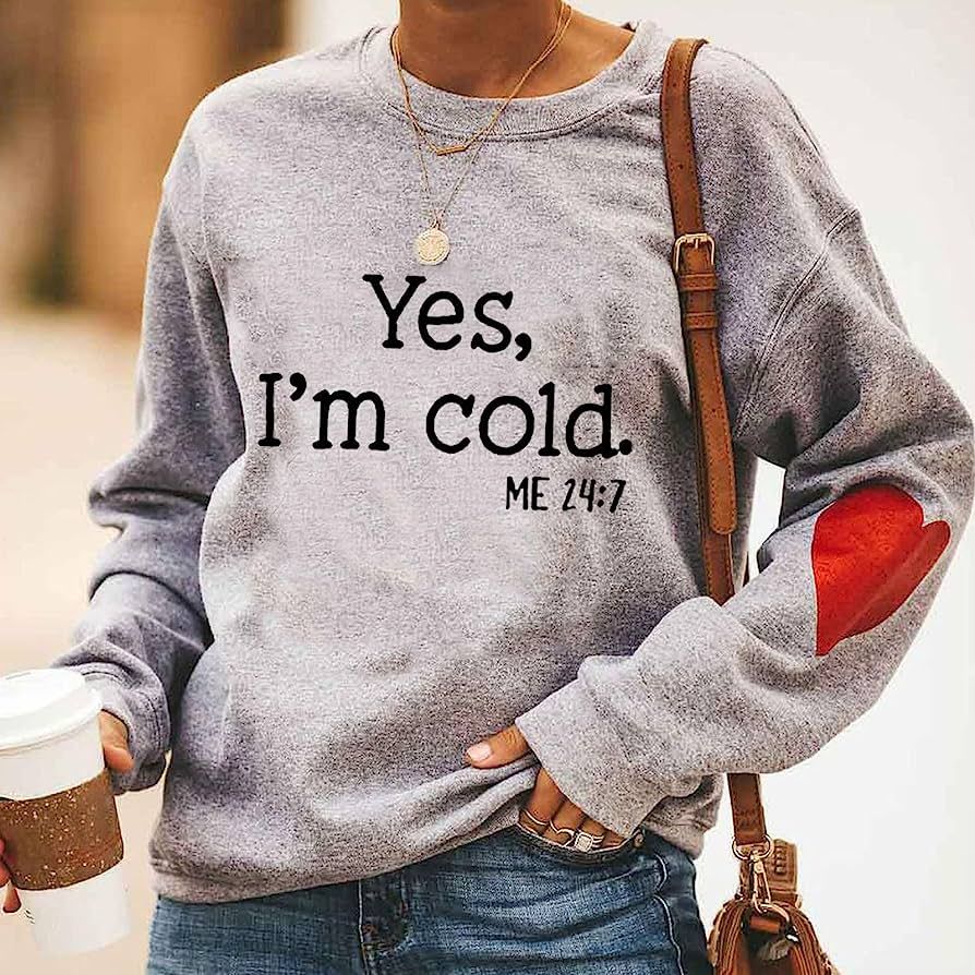 VAIFTILNO Yes I'm Cold Me 24:7 Sweatshirt Women Vintage Trendy Heart Color Block on Hand Casual Crew | Amazon (US)