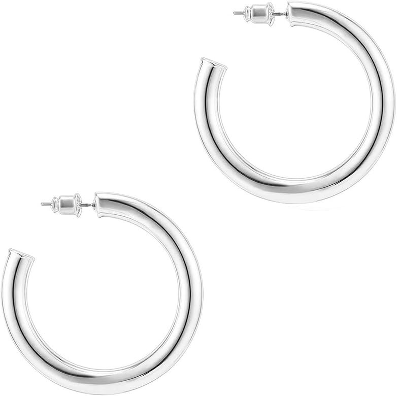 PAVOI 14K Gold Plated Lightweight Chunky Open Hoops | Gold Hoop Earrings for Women | Amazon (US)