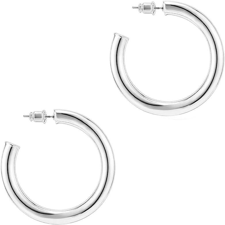 PAVOI 14K Gold Plated Lightweight Chunky Open Hoops | Gold Hoop Earrings for Women | Amazon (US)