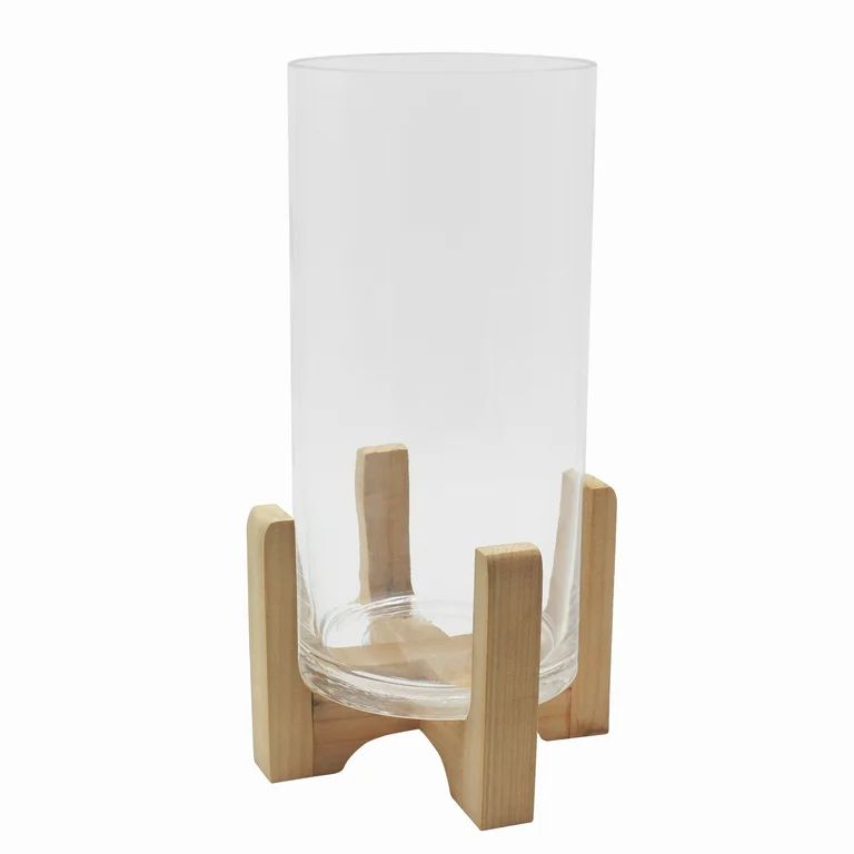 Better Homes & Gardens 11.5" Glass Hurricane Candleholder on Wood Stand | Walmart (US)