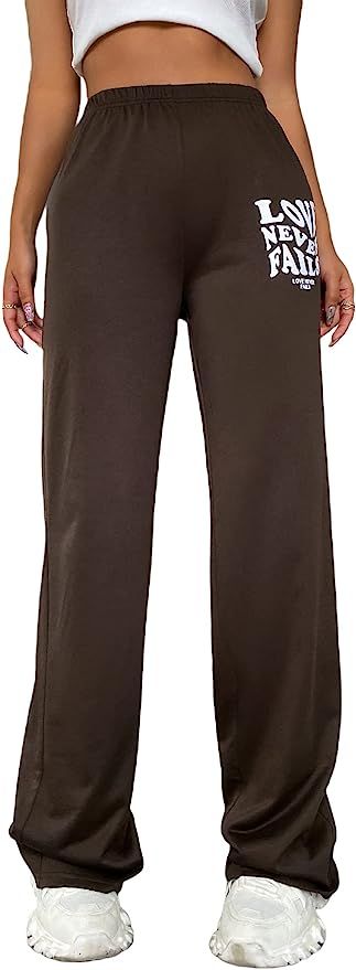 Floerns Women's Solid Drawstring Baggy Sweatpants Joggers Straight Leg Pants | Amazon (US)