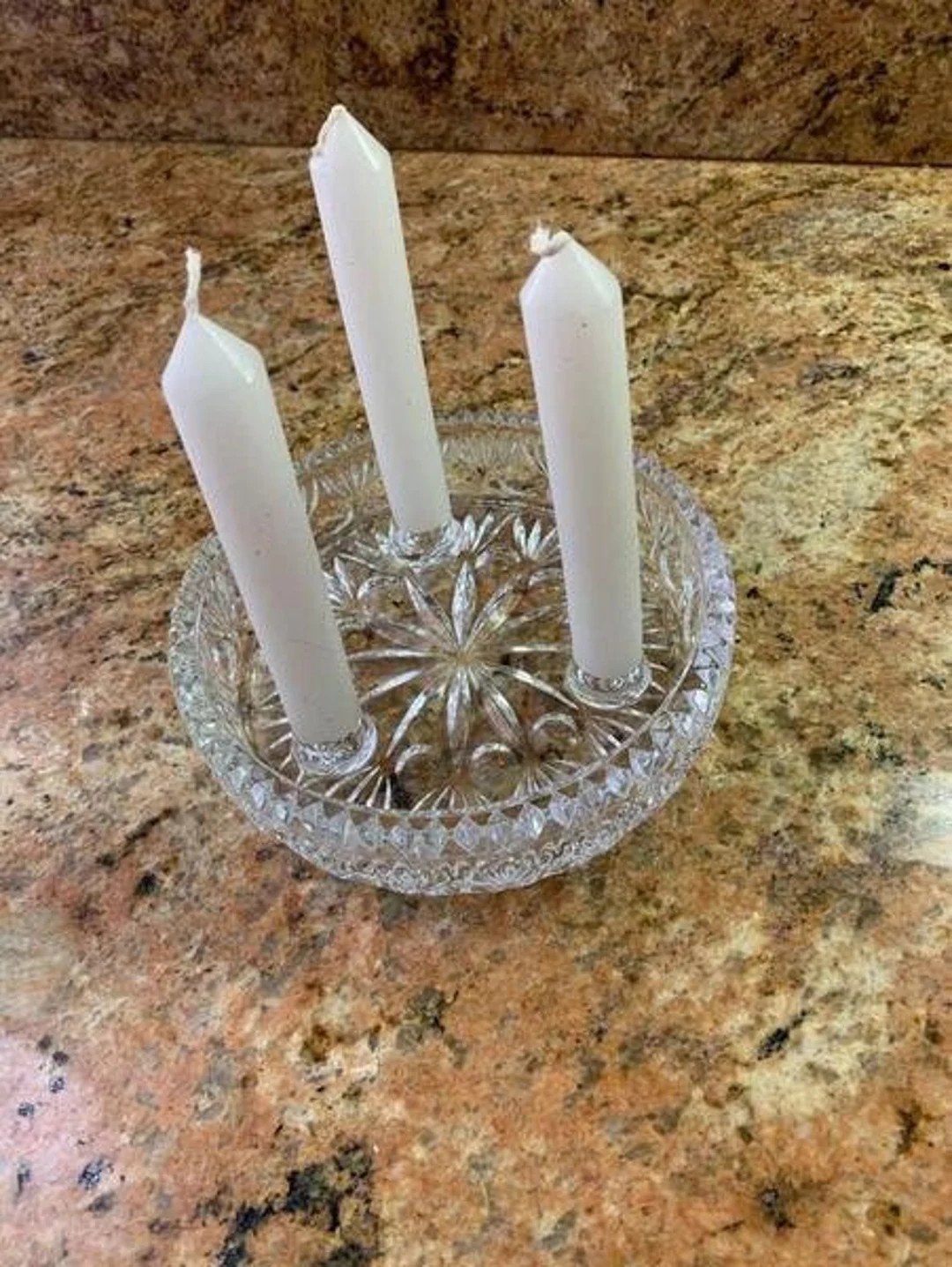 Vintage Cut Glass Crystal Candle Holder Bowl for Tapers Candlesticks Heavy - Etsy | Etsy (US)