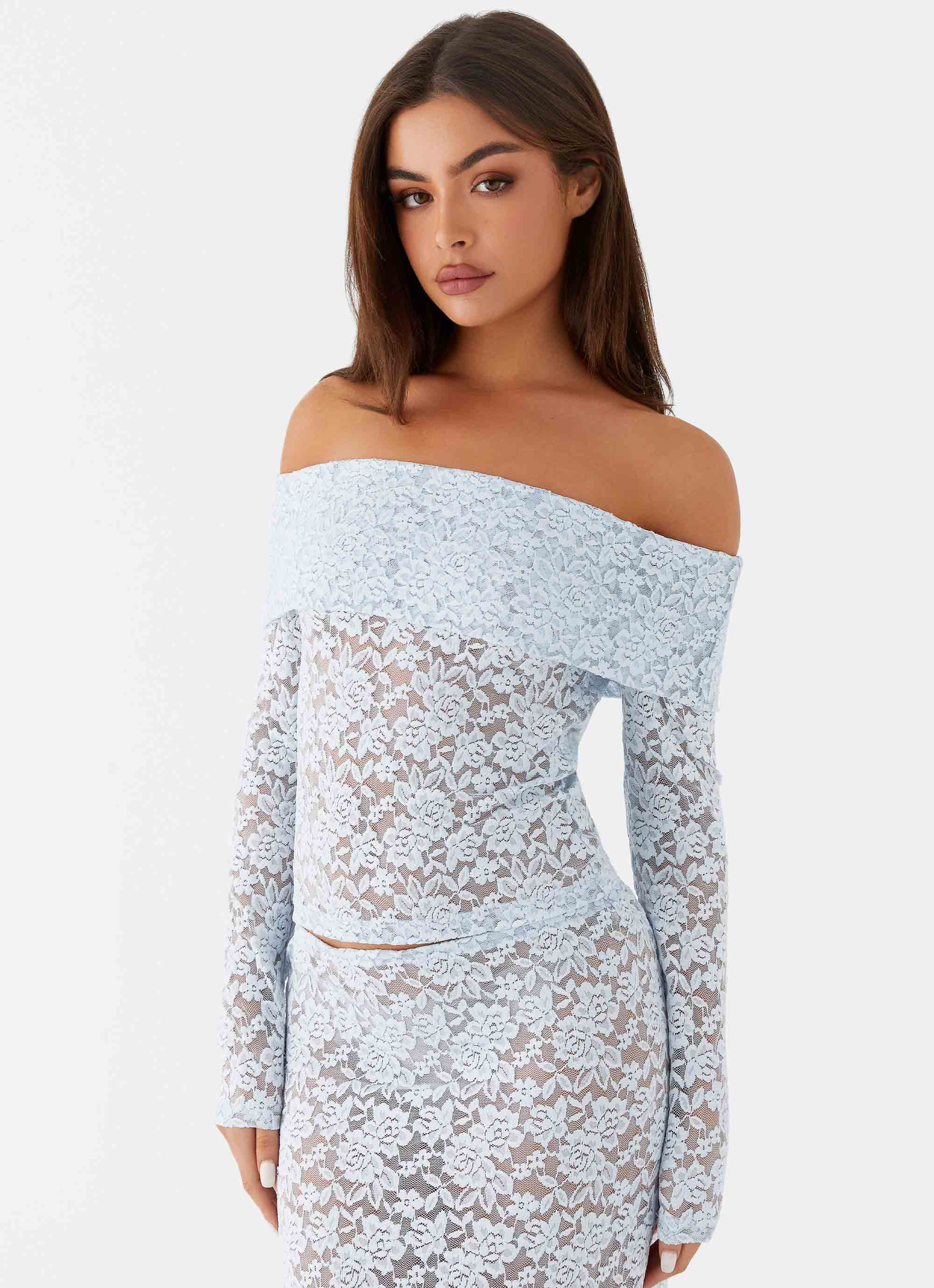 Zephyra Lace Long Sleeve Top - Blue Cloud | Peppermayo (Global)