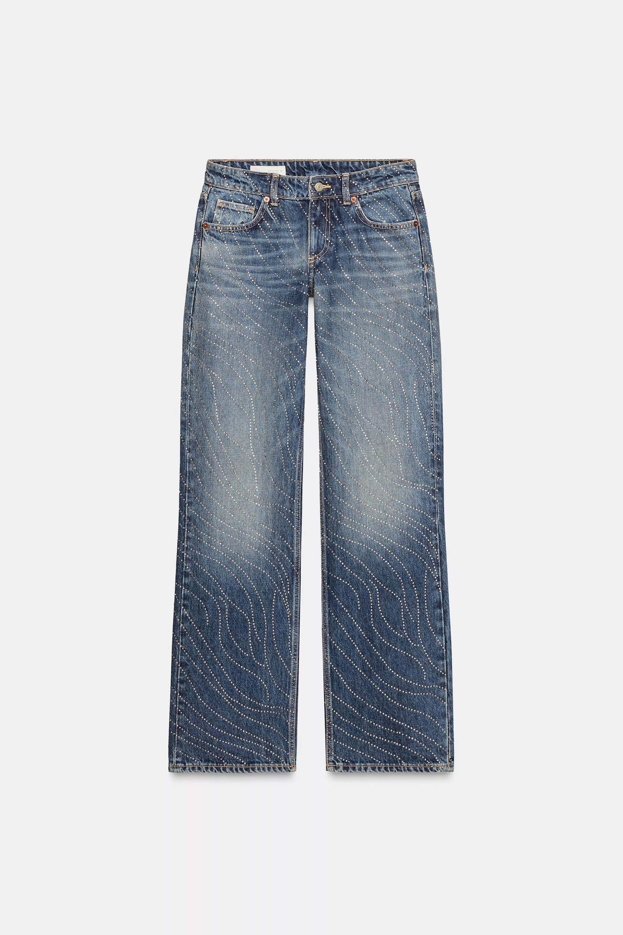 TRF LOW RISE WIDE LEG RHINESTONE JEANS | Zara Canada