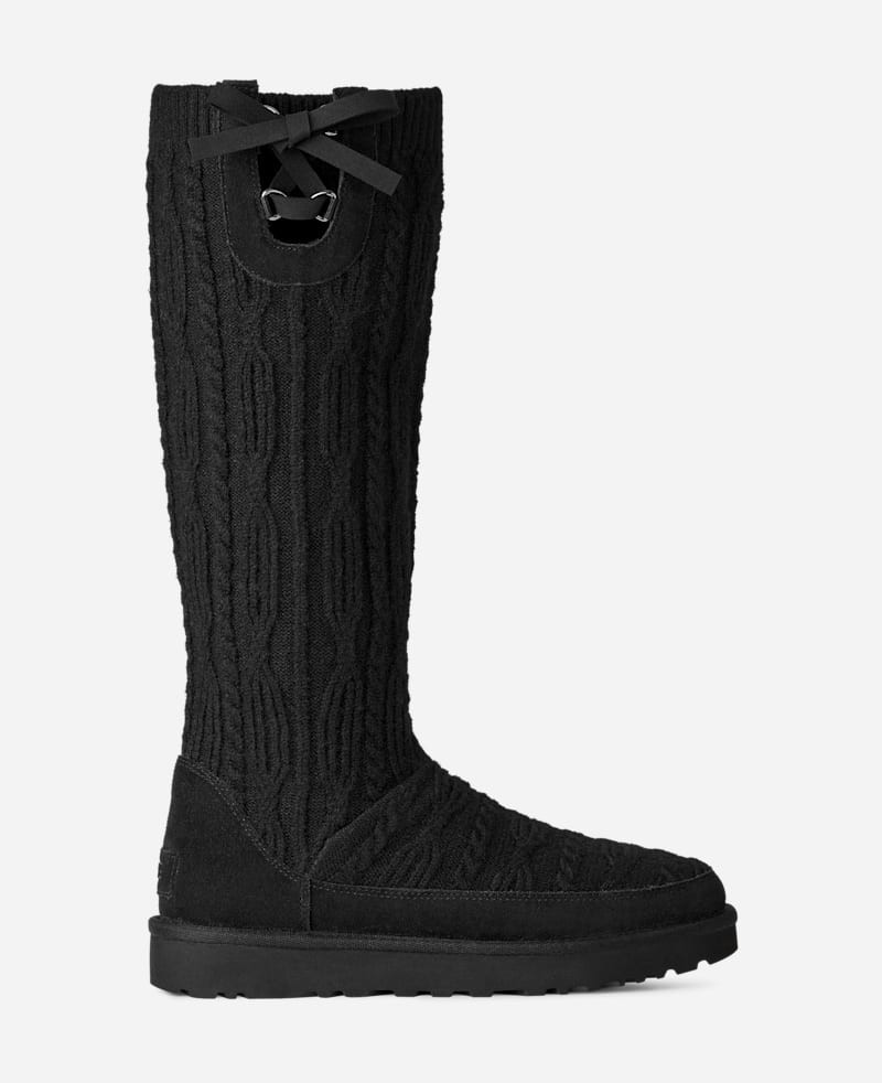 UGG® Women's Classic Tall Cabelle Knit Suede/Knit Classic Boots in Black, Size 9 | UGG (US)