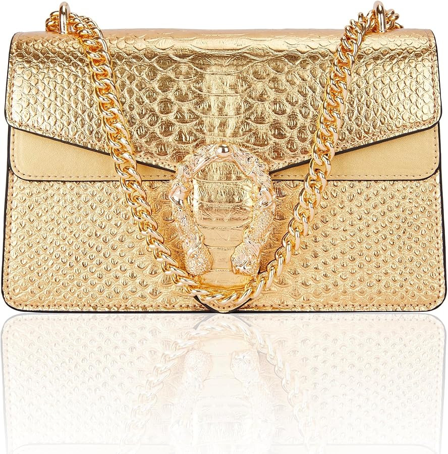 Aiqudou Crossbody Bag and Satchel Purse for Women - Fashion Snake Print Chain Purse Luxury PU Lea... | Amazon (US)