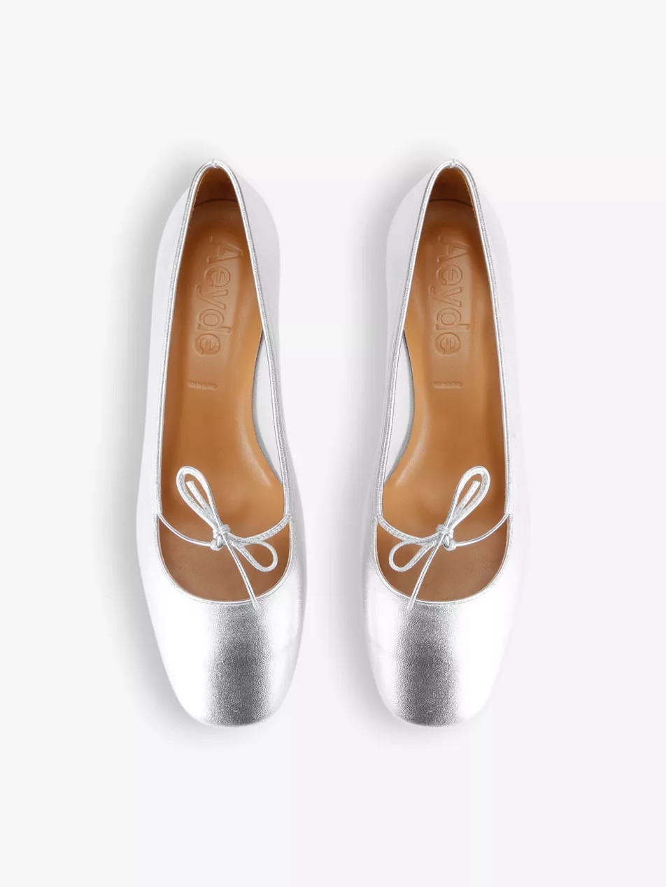 Darya bow-embellished metallic-leather heeled courts | Selfridges