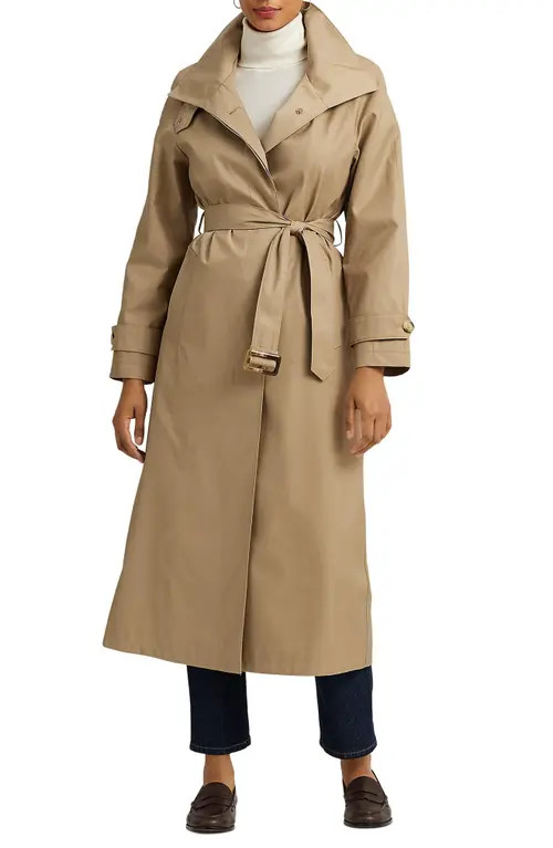 Lauren Ralph Lauren Stand Collar Trench Coat in Sand at Nordstrom, Size Large | Nordstrom