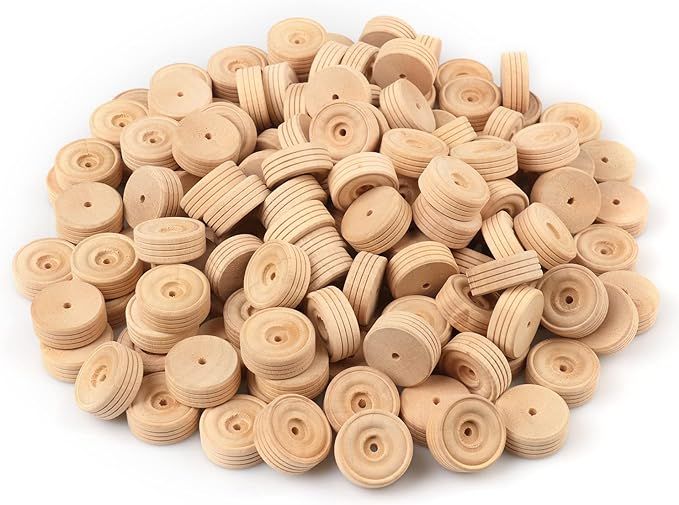 Wooden Wheels, 100 PCS, 1.18 inches, Treaded Wooden Tires Wheels with 0.14" Hole Perfect for DIY ... | Amazon (US)