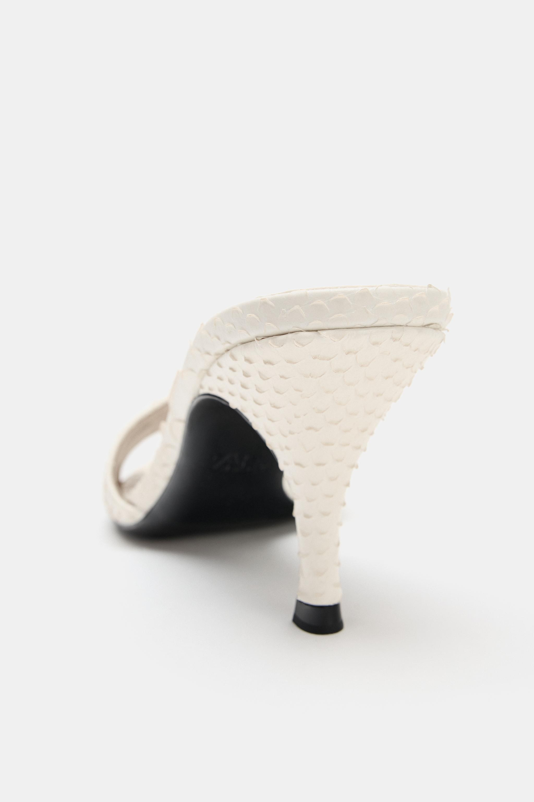 Animal embossed heeled slingback sandals. Mule style. Wide front strap. High thin heel. Rounded t... | Zara US
