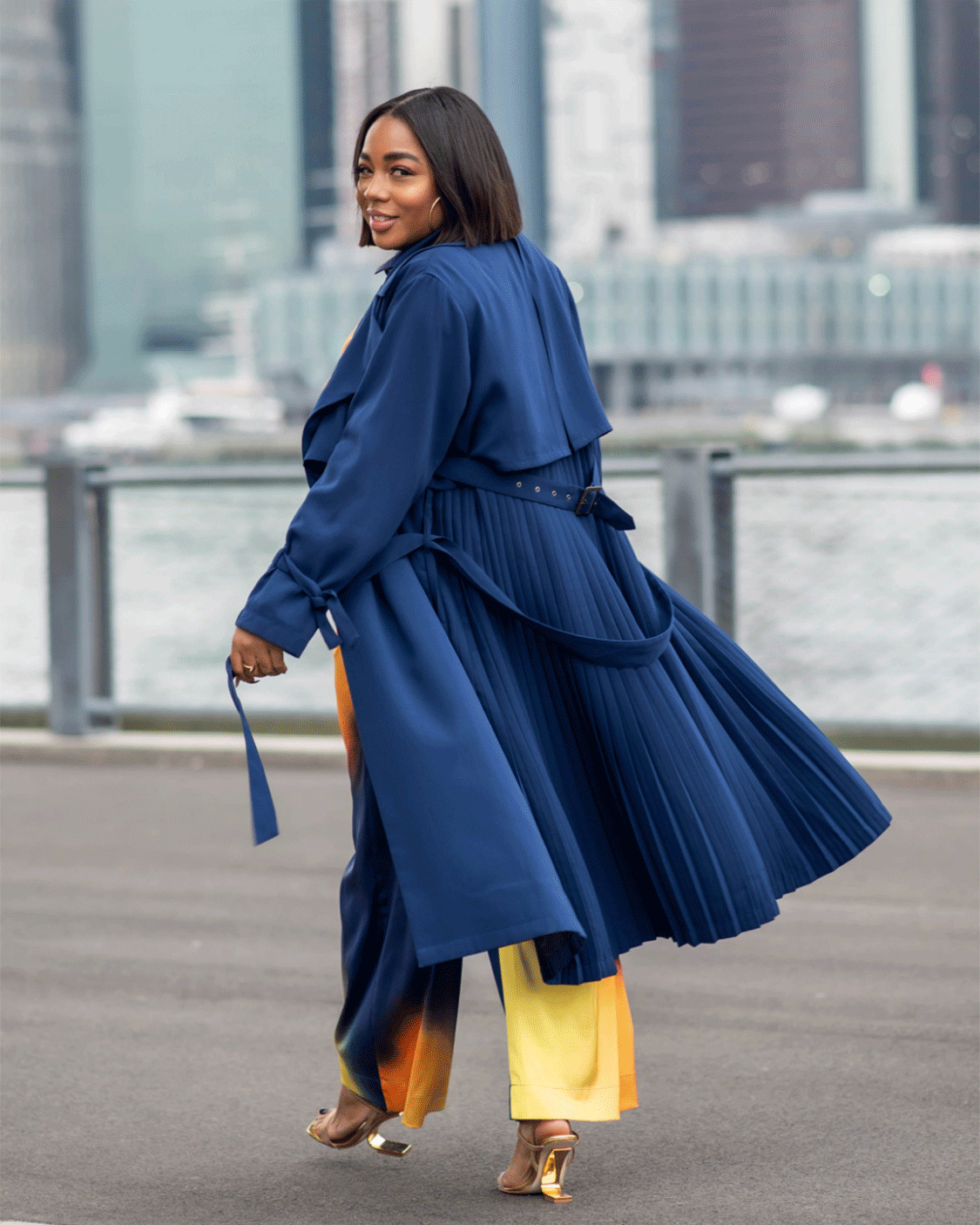 The Drop Women's Navy Belted Pleated-Back Trench Coat by @kélawalker | Amazon (US)