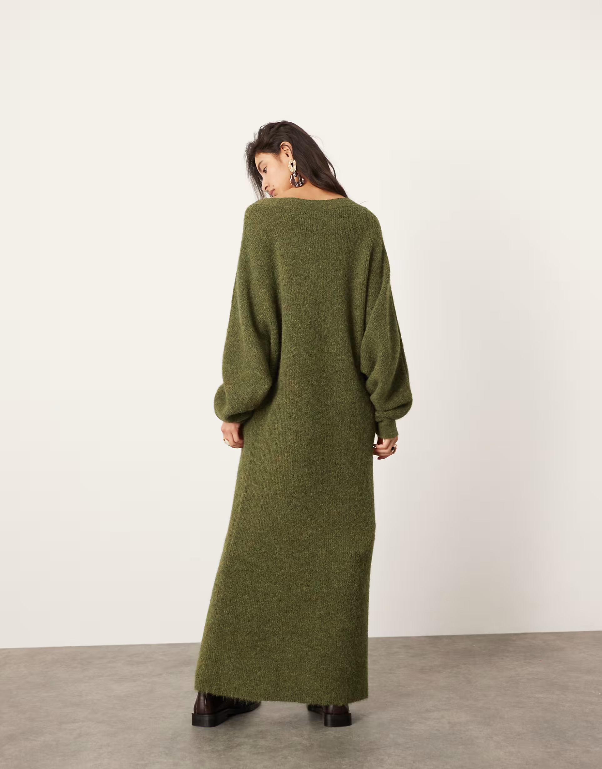 ASOS EDITION knit v neck maxi dress in khaki green | ASOS (Global)