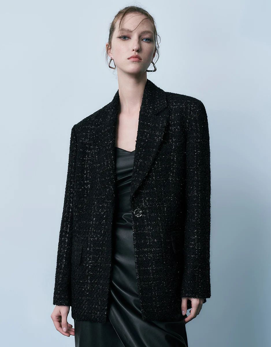 Notch Lapel Tweed Blazer | Urban Revivo