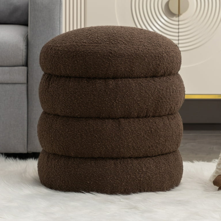 DeeHome 006-Soft Boucle Round Ottoman Footrest Stool,Brown | Walmart (US)