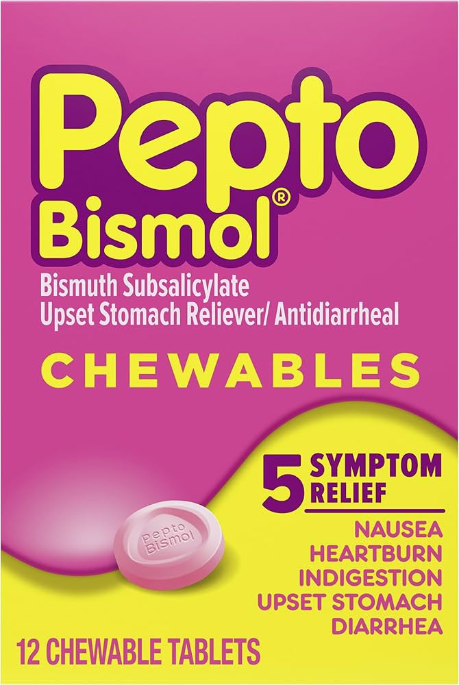 Pepto Bismol Chewable Tablets, Upset Stomach Relief, Nausea Relief, Heartburn Relief, Indigestion... | Amazon (US)