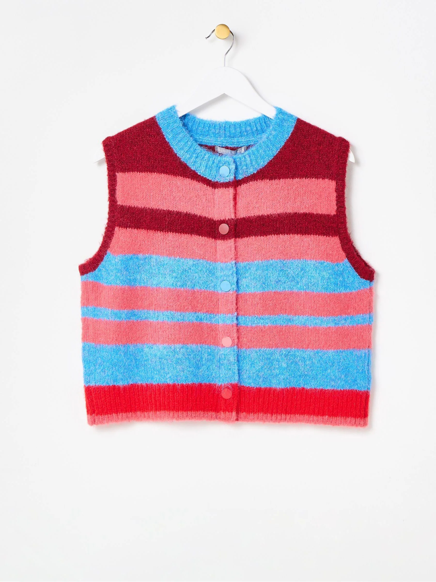 Oliver Bonas Oliver Bonas Blue Striped Button Up Knitted Waistcoat | Next US