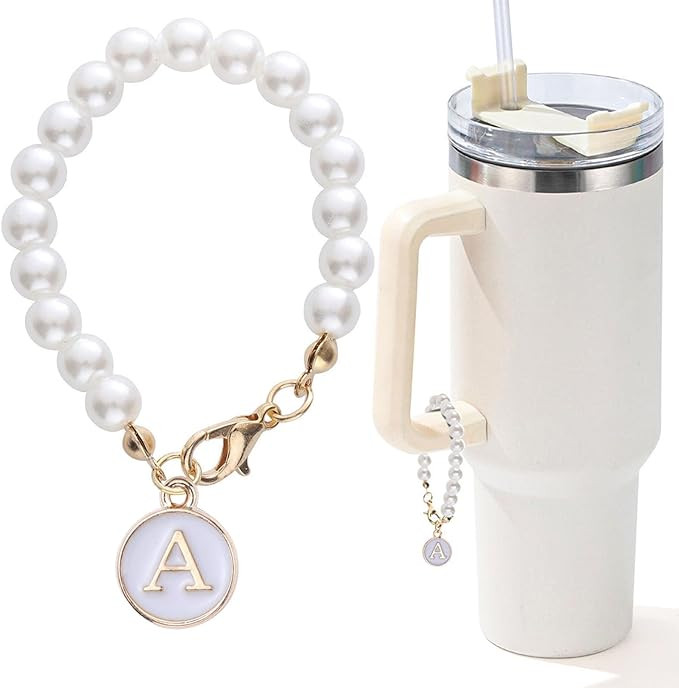 Letter Charm for Stanley Cup，Pearl Chain Accessories Stanley Cup Initial Charms for Handle Stuf... | Amazon (US)