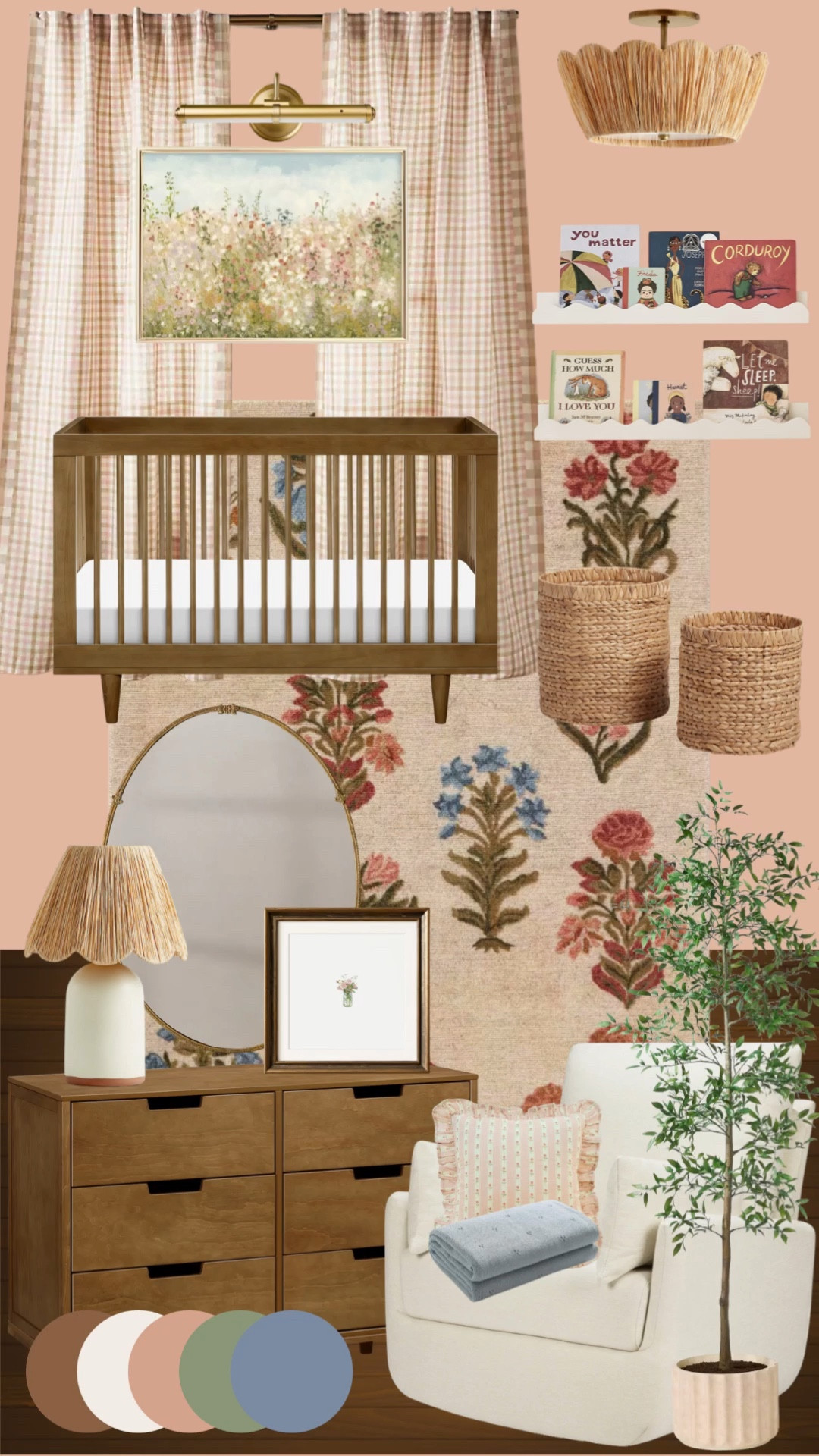 A timeless nursery for a little girl — soft blush walls, warm wood tones, and floral details that feel vintage yet elevated. I love how the woven textures and antique-inspired accents make it feel cozy, but not overly “baby.” Perfect for parents who want a room that can grow with their little one 🤍

vintage nursery, floral nursery, blush nursery, sophisticated nursery, baby girl nursery, timeless nursery design, cozy nursery, elevated nursery decor, warm wood nursery, blush wall nursery, floral rug nursery, feminine nursery ideas, vintage inspired nursery, gingham curtains nursery, classic nursery style, organic modern nursery, neutral baby room, earthy nursery, soft pink nursery, traditional nursery, nursery with brass accents, nursery with woven textures

#LTKBump #LTKBaby #LTKHome