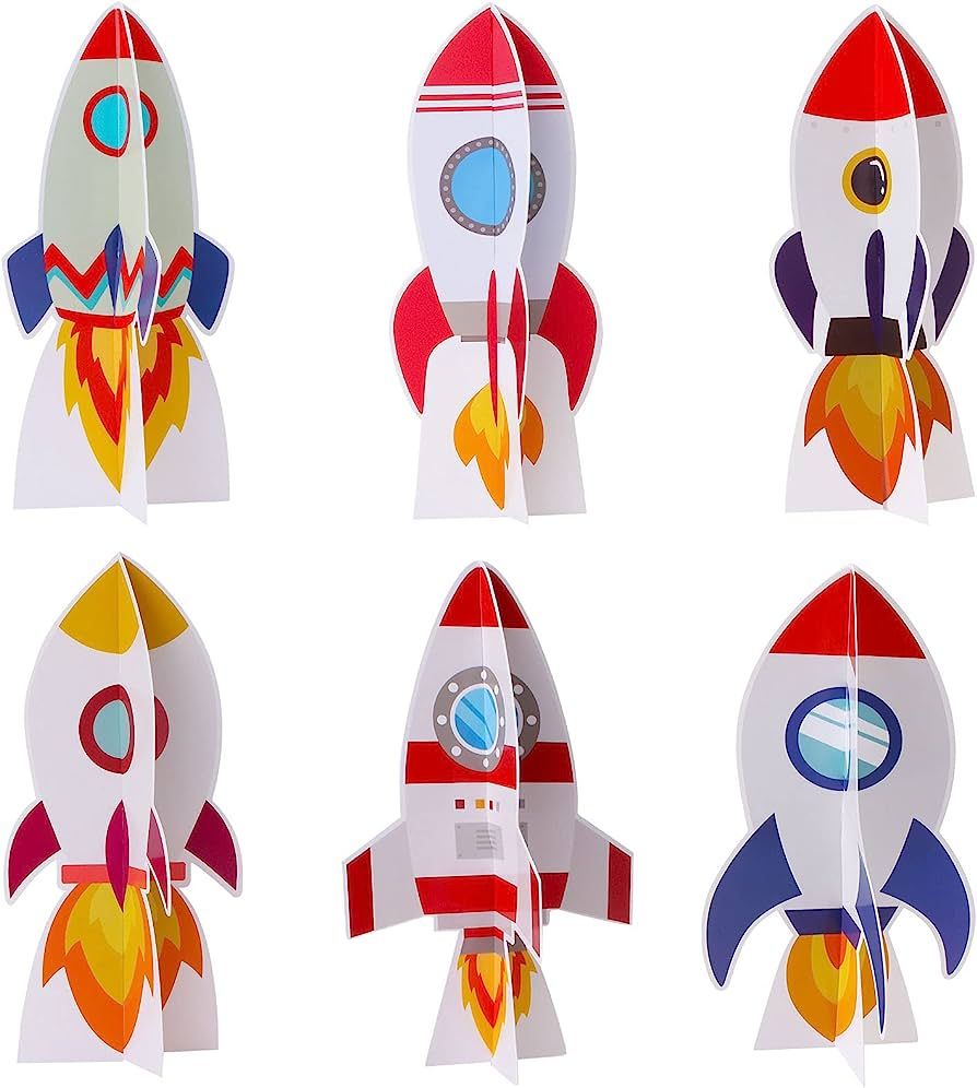 Yewong 6 Pieces Outer Space 3D Table Centerpiece Spaceship Rocket Shaped Paper Cutout Table Toppe... | Amazon (US)